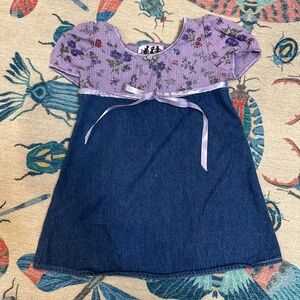 90s Denim dress with floral pattern. 24 Months